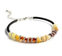 Pulsera de ámbar báltico con cordón de goma hecha a mano para mujer, tamaño de muñeca de 16 a 19 cm, Medium, Caucho Piedra, Ámbar