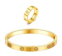 Pulsera de amor chapada en oro de 18 quilates con anillo para mujer, brazalete ovalado de acero inoxidable, simple con bisagras, piedras de circonita cúbica, el mejor regalo para el día de la madre