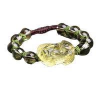 Pulsera de amuleto de mascota Feng Shui, talismán ajustable de cristal de citrino amarillo natural para prosperidad y buena suerte, 12MM, Piedra, Sin piedra preciosa