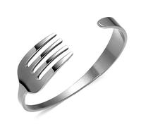 Pulsera de apertura de acero inoxidable para mujer y hombre Cubiertos de acero de titanio Horquilla Brazalete Joyas ajustables Brazalete Pulsera-Silver-Onesize