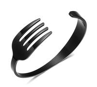 Pulsera de apertura de acero inoxidable para mujer y hombre Cubiertos de acero de titanio Horquilla Brazalete Joyas ajustables Brazalete Pulsera-black-Onesize