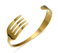 Pulsera de apertura de acero inoxidable para mujer y hombre Cubiertos de acero de titanio Horquilla Brazalete Joyas ajustables Brazalete Pulsera-gold-Onesize