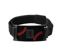 Pulsera de Béisbol Negra Cruz y Versículo Bíblico, Joyería Deportiva Cristiana Ajustable Accesorio Religioso Jugadores Equipos Masculinos para Bautismo Primera Comunión y Confirmación (Estilo 1)
