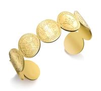 Pulsera de Brazalete con Nudo de las Brujas Tetragrámaton Pentagrama Medalla de San Benito Pulsera de Nudo Celta Amuleto Pagano Brujería con Protección Cuádruple Joyería Mujeres y Hombres (Oro)