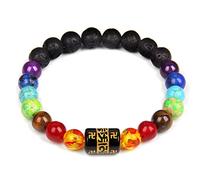 Pulsera de Buda de ojo de tigre azul, 7 chakras, pulseras de cuentas de piedra natural, pulseras de cuerda elástica para mujeres y hombres, 4. Lava, 19 cm