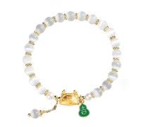 Pulsera de Buena Suerte, Pulsera de Cristal con Dije Calabaza dragón y Bola Masa Dorada, Pulsera Cuarzo, talismán Fuerte for el año 2024 del, Riqueza Feng Shui, Amuleto Chakras(Cat Eye Stone)