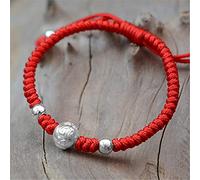 Pulsera de Buena Suerte, Pulsera de la Riqueza Feng Shui Plata 999 con Mantra Seis Caracteres y Cuentas Antiguas Dinero Ajustable for atraer protegerse del Mal(Six Character Red)