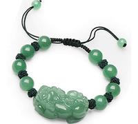 Pulsera de buena suerte, Pulsera de riqueza Feng Shui for mujer, aventurina, jade, Pixiu Pi Yao, pulsera tejida con cuentas cian, nudo piña ajustable for buena fortuna, valentía, suerte y(12MM)