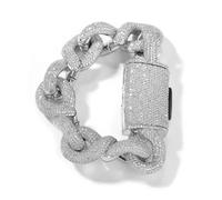 Pulsera de Cadena Cubana Pesada de 20 mm con circonita 5A, Estilo Hip Hop, joyería de Rap, 9 Pulgadas, Color Plata