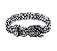 Pulsera de Cadena de Malla de Lobo Vikingo Para Hombre -Brazaletes de Talismán de Cabeza de Lobo Con Nudo Celta de Acero Inoxidable Nórdico -Moda Pesada Odin Fenrir Amuleto Pulsera Joyería(19CM)