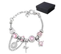Pulsera de cadena de serpiente de múltiples elementos Aurora de oro y plata, pulsera de dijes desmontable de la Virgen María con detalles de cristal rosa, cadena de bricolaje desmontable (#B)