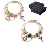 Pulsera de cadena de serpiente de múltiples elementos Aurora de oro y plata, pulsera de dijes desmontable de la Virgen María con detalles de cristal rosa, cadena de bricolaje desmontable (#CD)