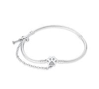 Pulsera de cadena de serpiente de plata de ley S925 con dije de mariposa y girasol de LONGLUCK, con circonita cúbica 5A, regalos para mujer, 6.7in/17cm ( fit wrist size 5.5in ), Plata Esterlina