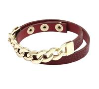 Pulsera de cadena dorada para mujer, pulsera de cuero a cuadros, seis colores, ajustable, multicapa, talla única, Cuero, No es una piedra preciosa