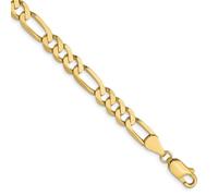 Pulsera de cadena fígaro plana de oro de 5,25 mm para mujer, opciones de longitud: 18 20, 18 centimeters, Metal, No es una piedra preciosa