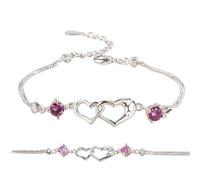 Pulsera de cadena para mano - Pulsera doble corazón estética, joyas bangle de la suerte y de para esposa damisela novia abuela amiga boda, riferimento alla descrizione, Cobre, Consulte la