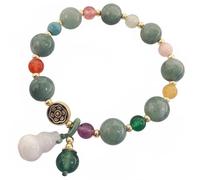 Pulsera de calabaza de jade Feng Shui hecha a mano para mujer, joyería elástica con cuentas de piedra natural, dije chino de buena suerte para riqueza y protección