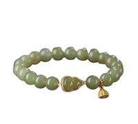 Pulsera de calabaza de jade hetiano natural para mujer con colgante de perlas, accesorio de joyería de verano que ofrece un aspecto elegante y elegante (A)
