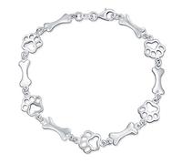 Pulsera De Capas Con Encantos De Hueso Y Huella De Pata Para Mujeres Adolescentes Amantes De Las Mascotas Mejor Amiga De Los Animales Multi Bff Perro Cachorro .925 Plata Esterlina De 7 Pulgadas