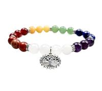 Pulsera de chakra de cuentas redondas - Pulsera de piedra de yoga del árbol de la vida for la curación espiritual y el equilibrio energético(8mmGlowwithTreeofLife)