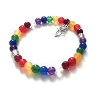Pulsera de Chakras con Mano de Fátima Colgante - Pulsera Energética de la Suerte.