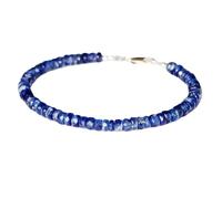 Pulsera de cianita azul de 3-3,5 mm con cuentas facetadas en forma de rondelle, cierre ajustable chapado en plata de 18 cm para hombre y mujer | LK_STACK_01495