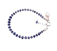 Pulsera de cianita con perla de 3,5 mm, con forma de neumático, cuentas facetadas, cierre ajustable chapado en plata de 18 cm para hombre y mujer | LK_STACK_07913