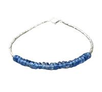Pulsera de cianita de 3-3,5 mm con cuentas facetadas en forma de rondelle y cierre chapado en plata de 18 cm para hombre y mujer | LK_STACK_03961