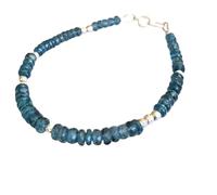 Pulsera de cianita de 3-3,5 mm con cuentas facetadas en forma de rondelle y cierre chapado en plata de 18 cm para hombre y mujer | LK_STACK_03964