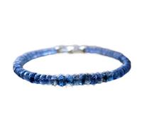Pulsera de cianita de 3-3,5 mm con cuentas facetadas en forma de rondelle y cierre chapado en plata de 18 cm para hombre y mujer | LK_STACK_03963