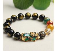 Pulsera de Cinco Elementos de ágata de obsidiana Feng Shui, Brazalete de Cristal Charka curativo con Cambio de Color, Dioses de la Riqueza tallados a Mano Que atraen la Suerte, espíritus, Negro, 12mm