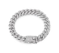 Pulsera de collar de perro de diseño de lujo, collar de perro con diamantes brillantes, cadena de oro cubano para perros grandes Pitbull, joyería de material de metal (color: plata, tamaño: 65 cm)