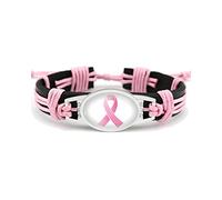 Pulsera de concientización sobre el cáncer de mama para mujer, hecha a mano, con cinta rosa, pulsera de cuero para niñas, luchador y cáncer de mama, estrás,