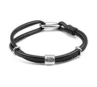 Pulsera De Constelación Para Hombre, Pulsera De Cuero Para Hombre Pulsera Acuario/Virgo/Escorpio/Libra 12 Signos Del Zodiaco Pulsera, Pulsera De Cuero Trenzado Brazalete De Pulsera Multicapa,Acuario