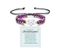 Pulsera de corazón con texto en inglés «To My Granddaughter-Infinity Forever Love», «You Are Always In Mine», corazón de la abuela, piedra natural de emperador, doble capa, con cuentas moradas