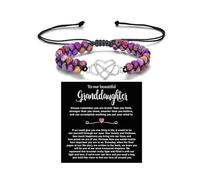 Pulsera de corazón con texto en inglés «To My Granddaughter-Infinity Forever Love», «You Are Always In Mine», corazón de la abuela, piedra natural de emperador, doble capa, con cuentas moradas