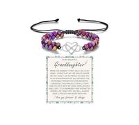 Pulsera de corazón con texto en inglés «To My Granddaughter-Infinity Forever Love», «You Are Always In Mine», corazón de la abuela, piedra natural de emperador, doble capa, con cuentas moradas