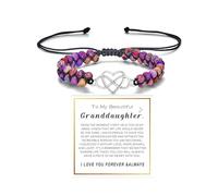 Pulsera de corazón con texto en inglés «To My Granddaughter-Infinity Forever Love», «You Are Always In Mine», corazón de la abuela, piedra natural de emperador, doble capa, con cuentas moradas