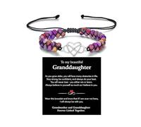 Pulsera de corazón con texto en inglés «To My Granddaughter-Infinity Forever Love», «You Are Always In Mine», corazón de la abuela, piedra natural de emperador, doble capa, con cuentas moradas