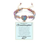 Pulsera de corazón de jaspe con texto en inglés «To My Granddaughter» con texto en inglés «You Are Always In Mine» de la abuela, piedra natural de emperador de doble capa con cuentas moradas