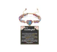 Pulsera de corazón de jaspe con texto en inglés «To My Granddaughter» con texto en inglés «You Are Always In Mine» de la abuela, piedra natural de emperador de doble capa con cuentas moradas