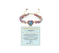 Pulsera de corazón de jaspe con texto en inglés «To My Granddaughter» con texto en inglés «You Are Always In Mine» de la abuela, piedra natural de emperador de doble capa con cuentas moradas