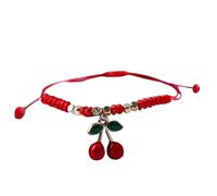 Pulsera de cordón rojo, pulsera de rojo - pulsera de cuerdas accesorio de frutas rojas, pulseras de joyería para mujeres y niñas, joyas de cuerda, pulseras con colgante