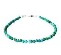 Pulsera de crisocola de 3,5 mm con cuentas redondas facetadas y cierre chapado en plata de 18 cm para hombre y mujer | LK_STACK_02008