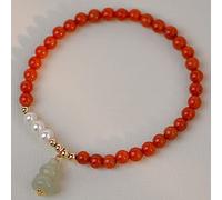 Pulsera de cristal de ágata natural Pulsera Feng Shui para mujer Pulsera pequeña con cuentas de cristal de 5 mm Hetian Jade Wu Lou Charm Colgante Pulsera de perlas Talismán Trae buena suerte y riqueza