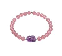 Pulsera de cristal de cuarzo fresa para mujer con dije central morado, pulsera elástica de cuentas, joyería de energía simbólica para equilibrio y uso diario