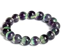 Pulsera de cristal de fluorita natural de color púrpura y verde para mujer
