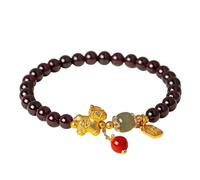 Pulsera de cristal de granate morado Feng Shui - Talismán de caballo dorado para año 2026 - amuleto de piedras preciosas de chakra para prosperidad y felicidad, One Size, Piedra, Sin piedra preciosa