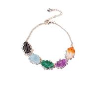 Pulsera de cristal del tesoro de color natural, piedra de pavo real y turmalina negra, joyería única para mujer, talla única