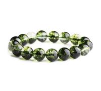 Pulsera de cristal fantasma verde for mujeres y hombres, brazalete for parejas, amuleto de talismán fuerte Feng Shui, atrae dinero, buena suerte(12mm)